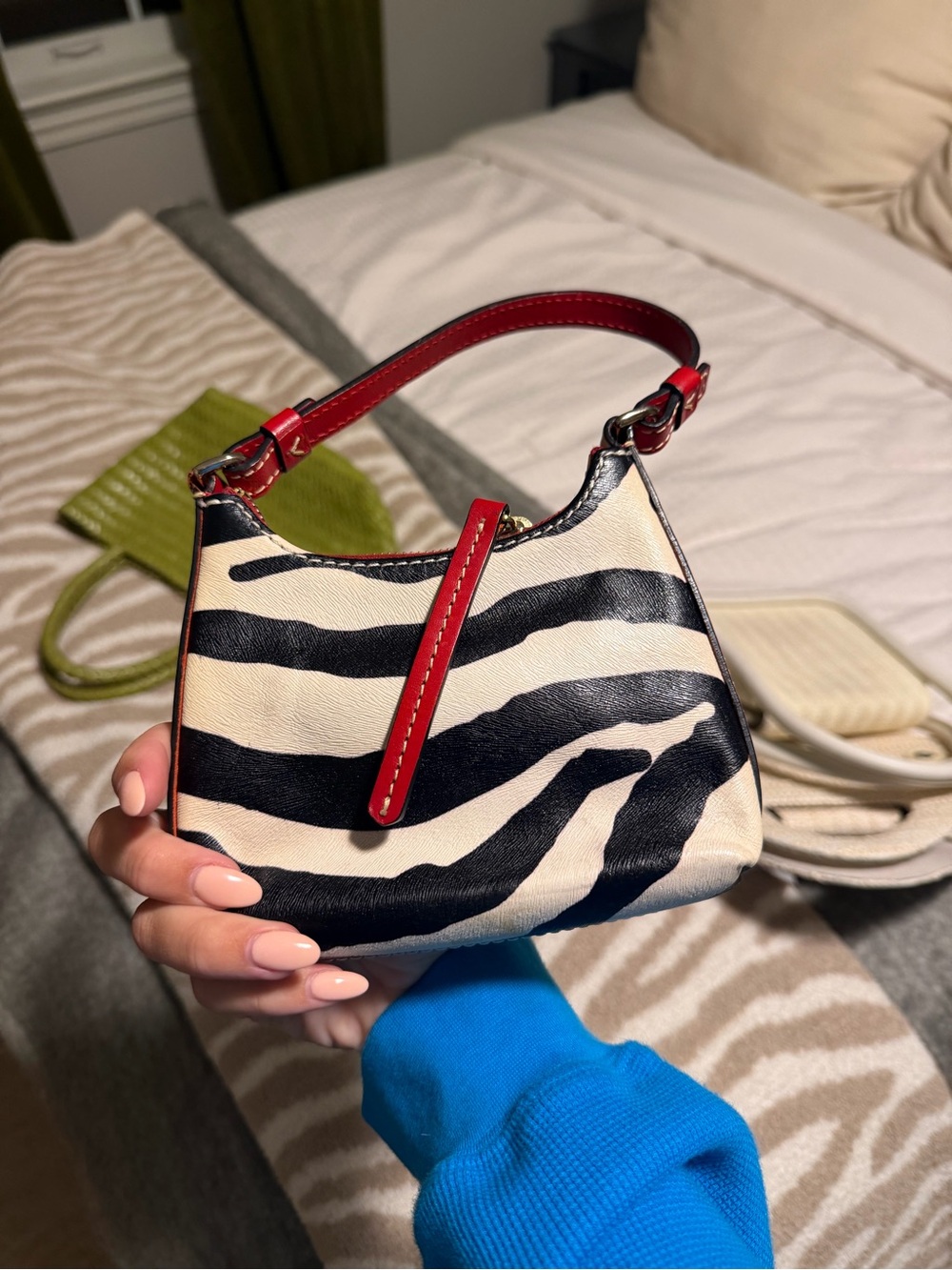 Dooney & Bourke Black and Cream Zebra Mini Bag with Red Trim - Picture 2 of 2